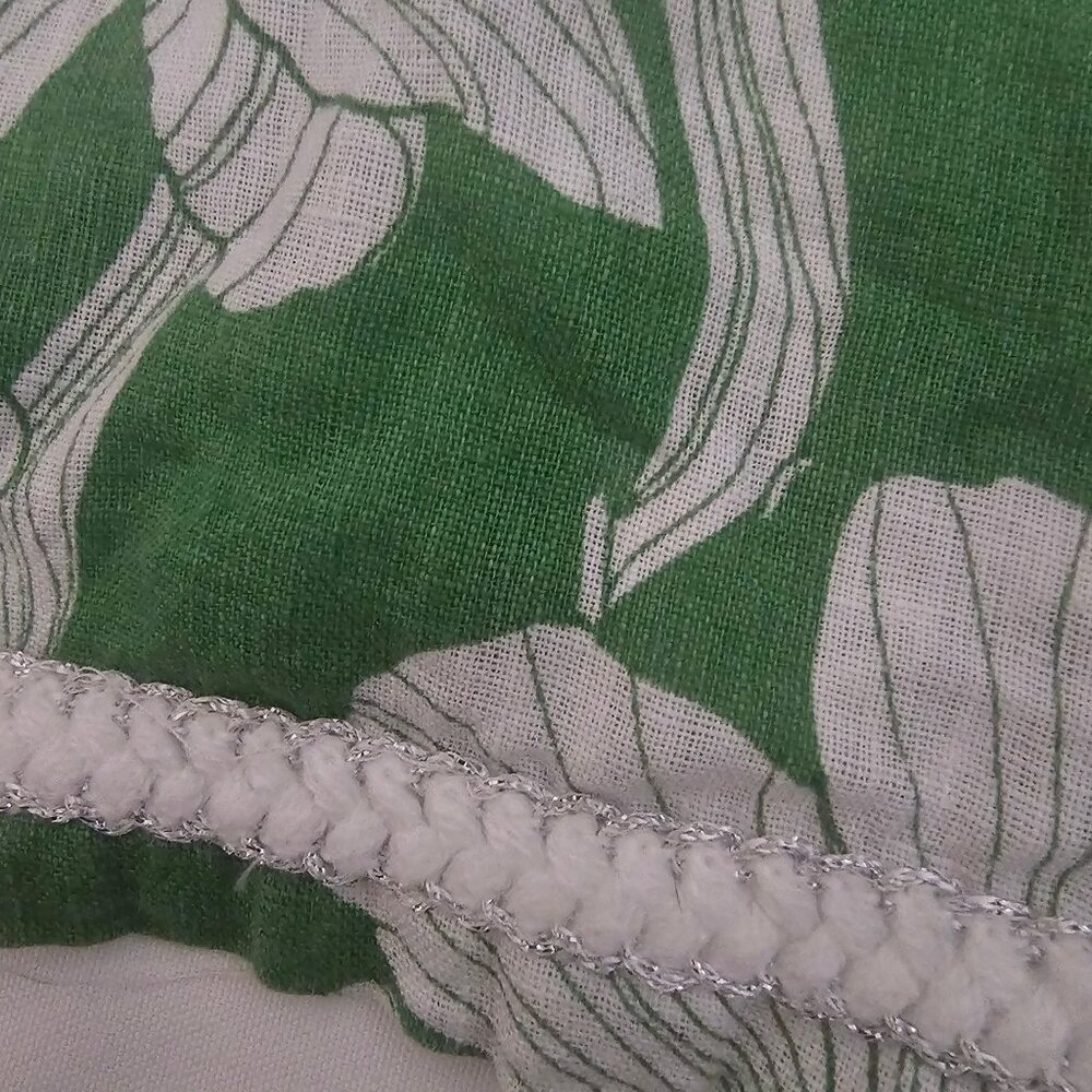 Tahari Women's Green White Floral Linen Square Neck 3/4 Sleeve Blouse Size XL - Picture 7 of 15